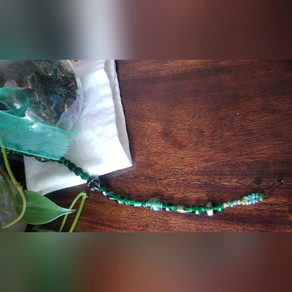 New! Witch Ball with Vintage Green Glass Beads - Picture 3 of 5